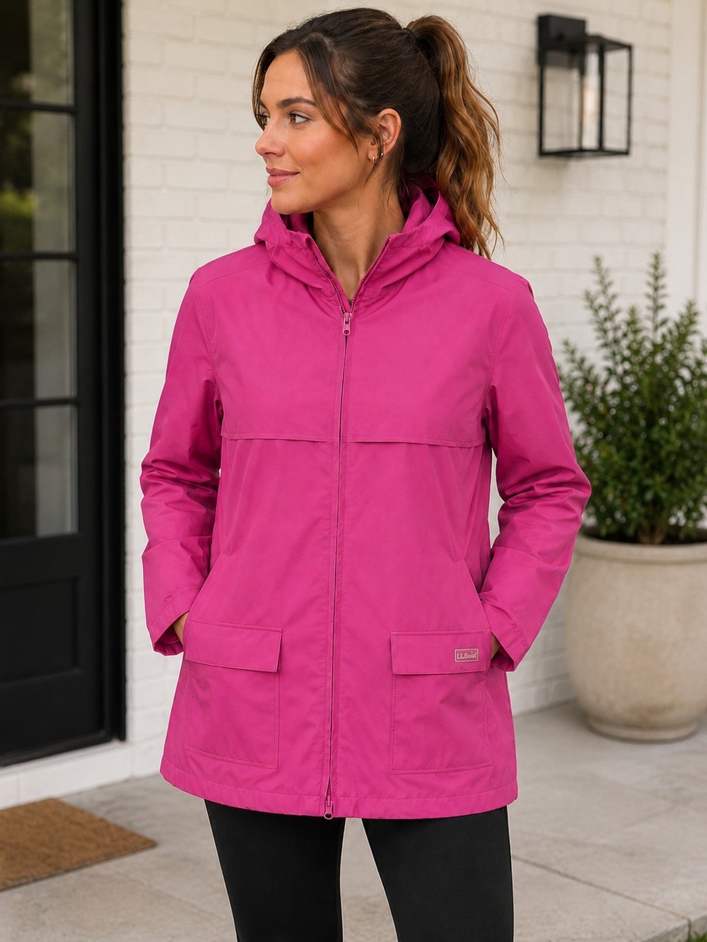 L.L. Bean Women’s Hooded Trench Coat - Bright Pink